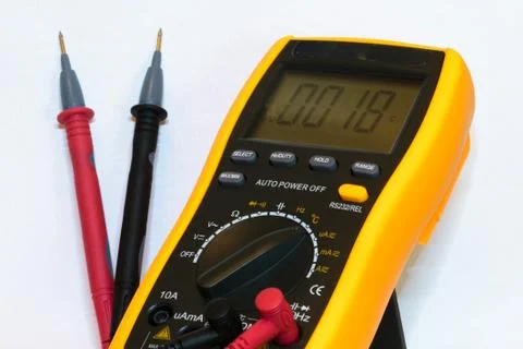 Digital multimeter with test leads connected  - isolated on white background. Stock Photos