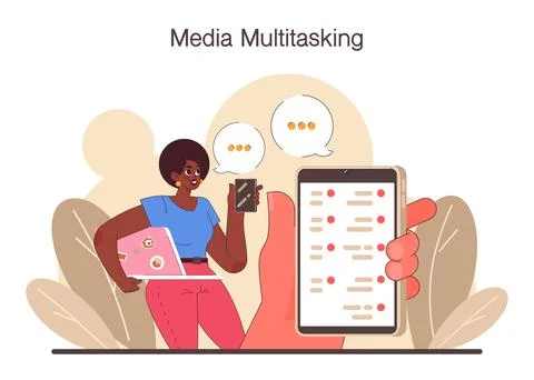 Digital multitasking. Effective and competent office worker media Illustrazione stock