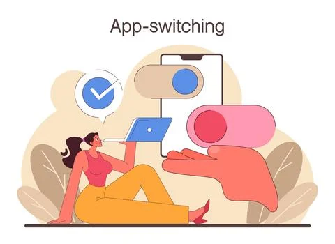 Digital multitasking. Effective and competent office worker media Stock Illustration