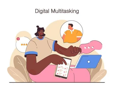 Digital multitasking. Effective and competent office worker media Stock Illustration