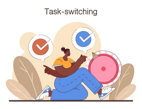 Digital multitasking. Effective and competent office worker media Illustrazione stock