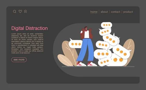 Digital multitasking web banner or landing page dark or night mode Stock Illustration