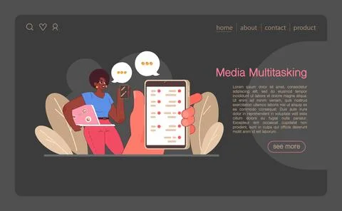 Digital multitasking web banner or landing page dark or night mode Stock Illustration