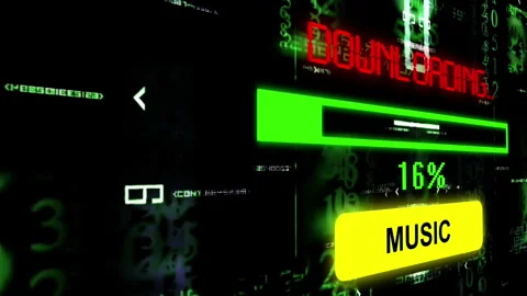 Digital Music Download Progress Bar Interface with Data Stream Background Stock Footage 340585567