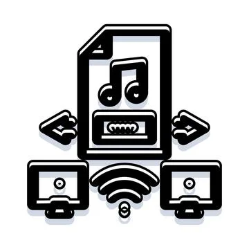 Digital music file sharing wirelessly between devices Illustrazione stock