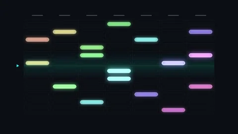 Digital Music Notation - Colorful Notes on a Dark Background Stock Footage 347562206