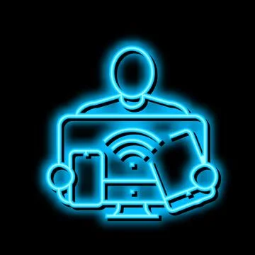 Digital native technology neon glow icon illustration Illustrazione stock