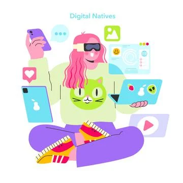 Digital Natives. Flat Vector Illustration Stock Illustration