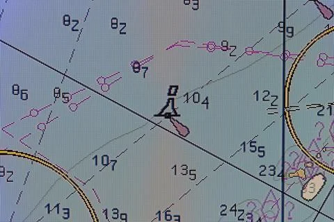 Digital nautical chart display with navigation symbols Stock Photos