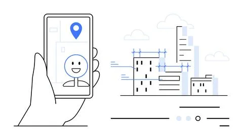 Digital Navigation and Smart City Concept with Smartphone and Cityscape 스톡 일러스트