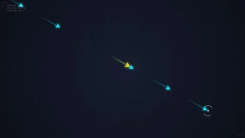 Digital Navigation Arrow Follows Path on Dark Blue Grid Background - Futuri.. Stock Footage 348415045