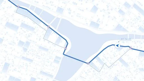 Digital navigation map interface showing a blue driving route and direction Stock Illustration
