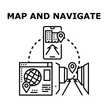 Digital navigation mapping routes and global positioning system Stock Illustration