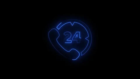 Digital neon 24-hour clock display in dark environment with glowing blue outline Stock Footage 345459108