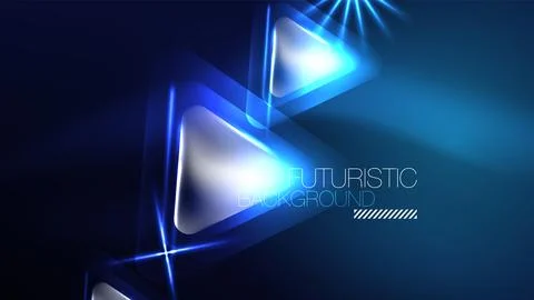 Digital Neon Abstract Background, Triangles And Lights Geometric Design Template Stock Illustration