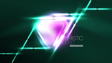 Digital Neon Abstract Background, Triangles And Lights Geometric Design Template Stock Illustration