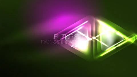 Digital Neon Abstract Background, Triangles And Lights Geometric Design Template Stock Illustration