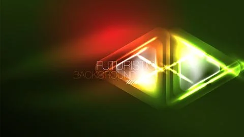 Digital Neon Abstract Background, Triangles And Lights Geometric Design Template Stock Illustration