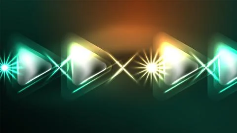 Digital Neon Abstract Background, Triangles And Lights Geometric Design Template Stock Illustration