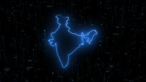 Digital Neon blue map of India country map Global Network Connections digital Stock Footage 317663684