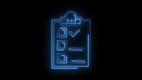 Digital neon clipboard with check mark animation business survey evaluation Stock Footage 322983069