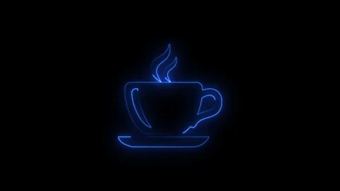 Digital neon coffee cup animation for modern cafe branding Stock Footage 345101087