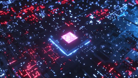 Digital Neon Glowing Chip Background Stock Footage 195274806