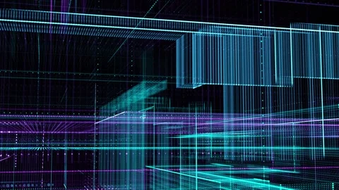 A digital neon grid of purple-colored rectangles moves through space Stock Footage 252874547