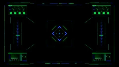 Digital Neon Interface with Futuristic Blue and Green UI Elements Display Vídeo Stock 341917933