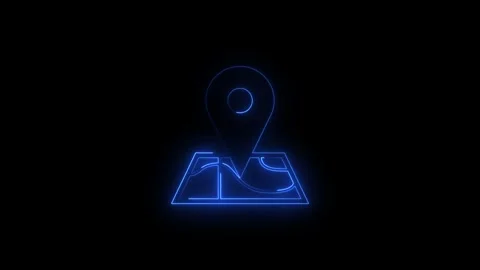 Digital neon map icon representing navigation or location in dark background Stock Footage 345373672