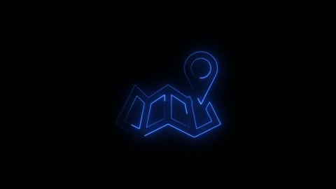 Digital neon map with location marker performing navigation Stock Footage 346008963