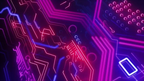 Digital Neon Motherboard Data Flow. Digital Environment. Stock Footage 119029541
