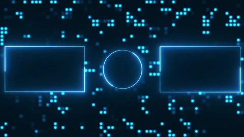 Digital neon outro template with glowing blue frames on a tech background Видео 336383329