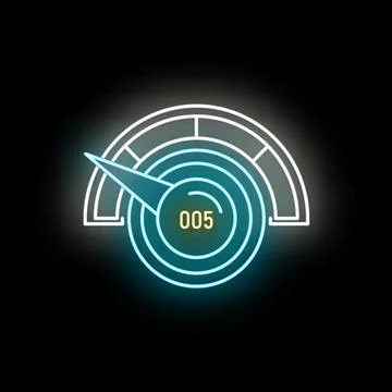 Digital neon performance gauge measuring progress with number five Stock Illustration