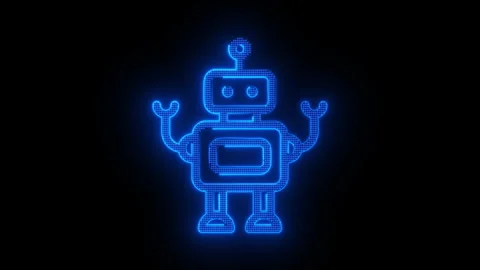 Digital Neon Robots on a Black Background Stock Footage 340127238