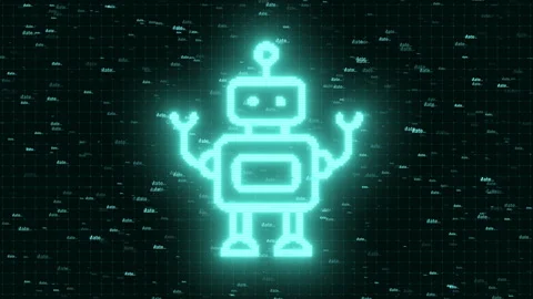 Digital Neon Robots Floating Number on a Data Grid Stock Footage 340127286