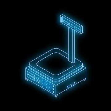 Digital neon scale displaying weight for retail checkout isometric icon Stock Illustration