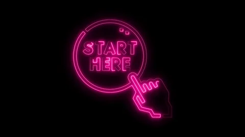 Digital neon start here button with clicking hand cursor for website interfac Stock Footage 312333203