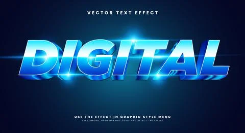 Digital Neon Style 3d editable text effect template Illustrazione stock