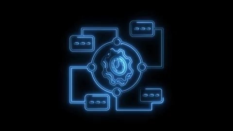 Digital neon workflow automation system diagram illustrating connected data.. Stock Footage 312333630