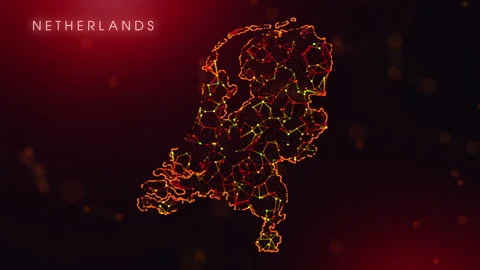 Digital Netherlands Map Motion Reveal With Abstract Red And Orange Plexus N.. Stock Footage 329966078
