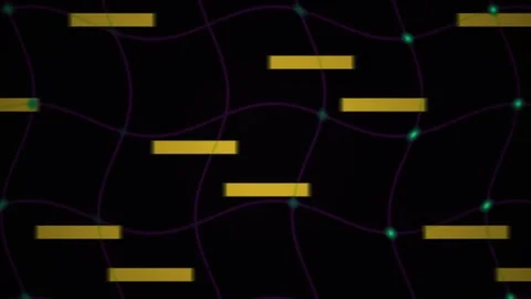 Digital Network Abstract Grid with Yellow Blocks and Glowing Green Nodes Movi 動画素材 343694144