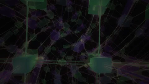 Digital Network Abstract Technology Background with Glowing Green and Purpl.. Stock Footage 343694284