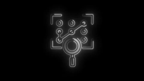 Digital network analysis magnifying glass circuit board schematic glowing neon Stock-Footage 333952519
