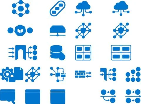 Digital Network and Cloud Computing Flowchart Icons Set for System Administ.. Stock Illustration
