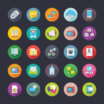 Digital Network And Communications Flat Icons Set Stock Illustration