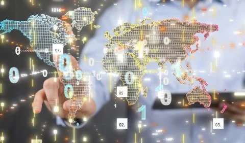 A Digital Network and data concept world 스톡 사진