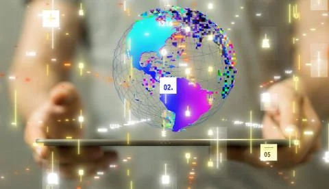 A Digital Network and data concept world 스톡 사진
