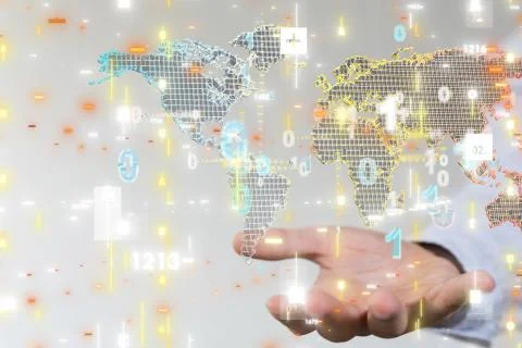 A Digital Network and data concept world 스톡 사진