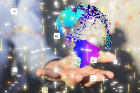 A Digital Network and data concept world 스톡 사진